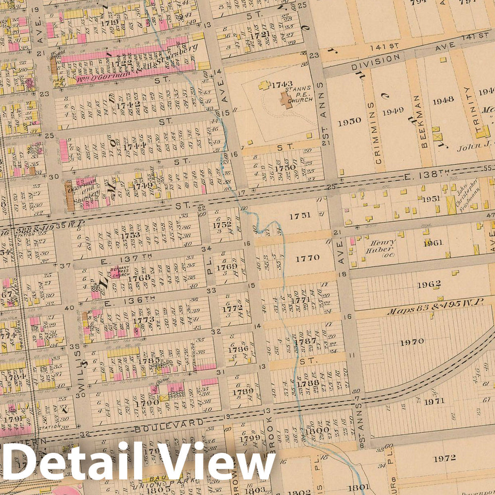 Historic Map : New York City & The Bronx 1885 Plate 033 , Robinson's Atlas City of New York , Vintage Wall Art