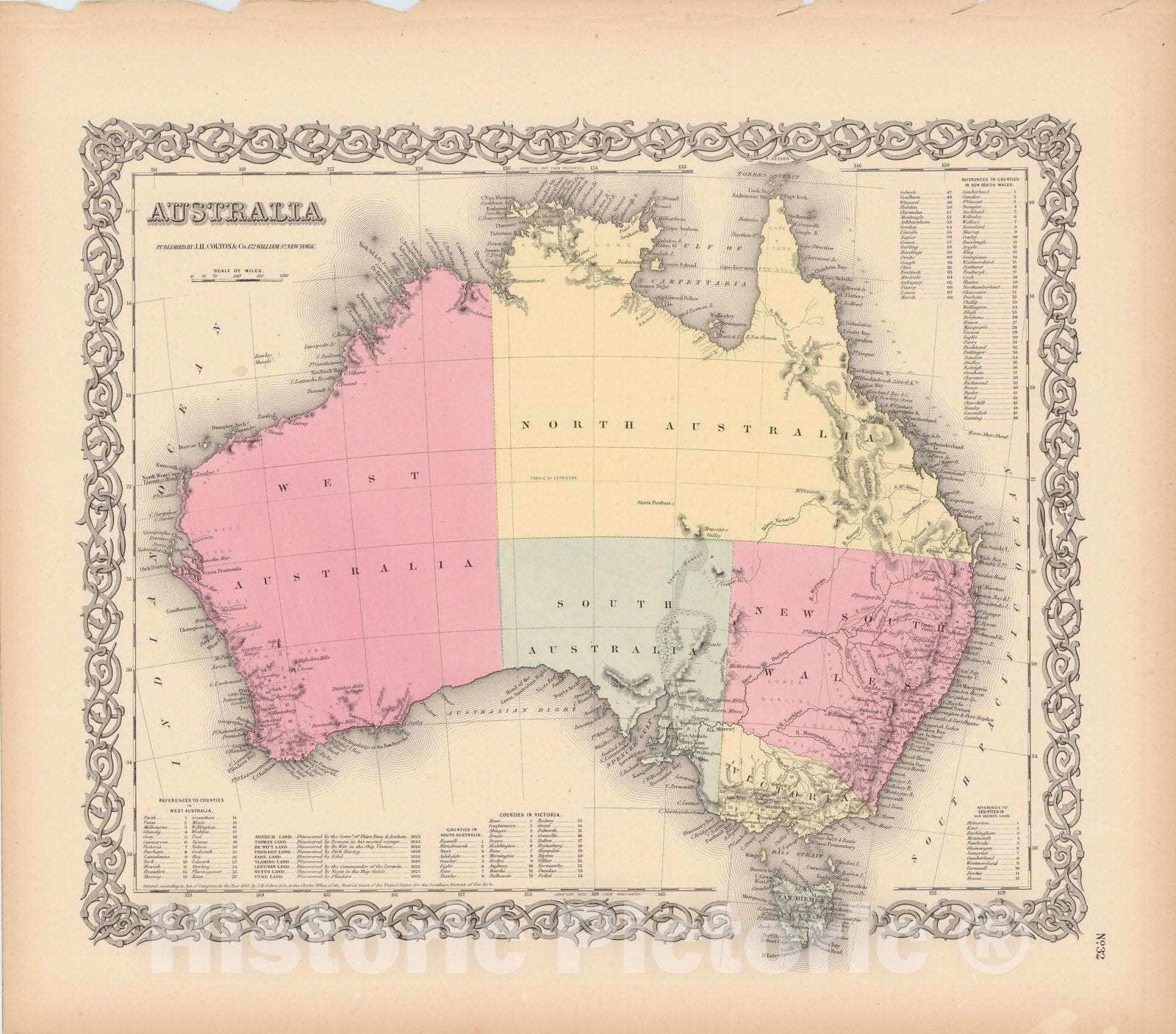 Historic Map : Australia 1856 , Colton's Atlas World , Vintage Wall Art