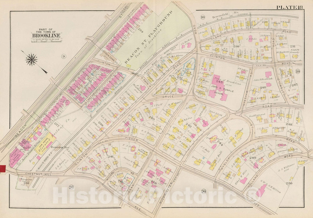 Historic Map : Atlas Town of Brookline, Brookline 1927 Plate 018 , Vintage Wall Art