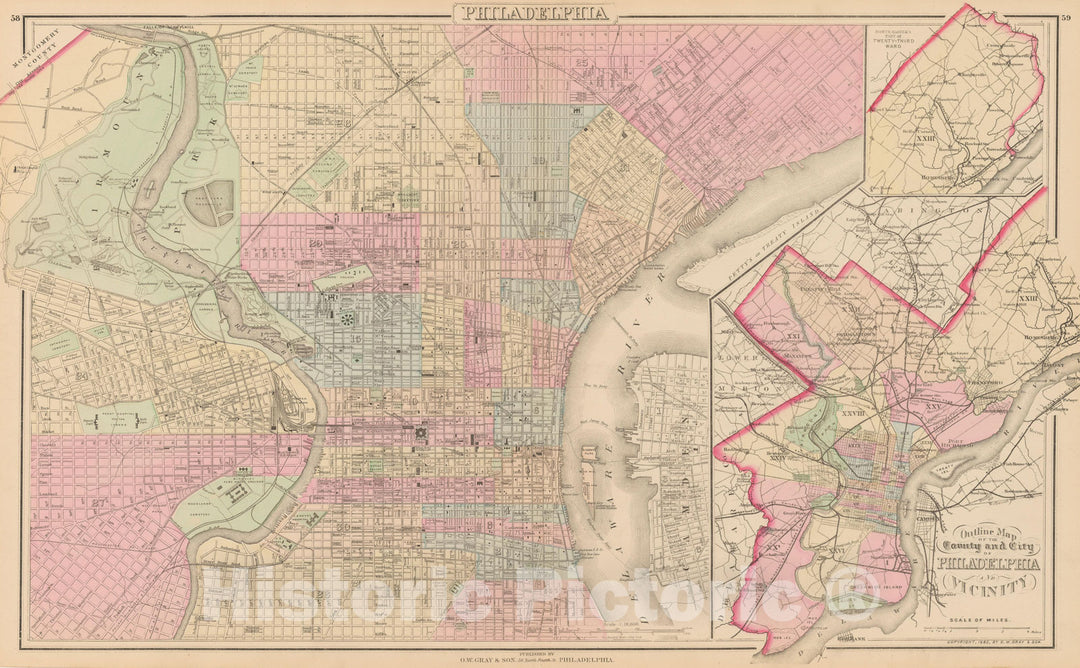 Historic Map : Philadelphia, Philadelphia 1882 , Vintage Wall Art