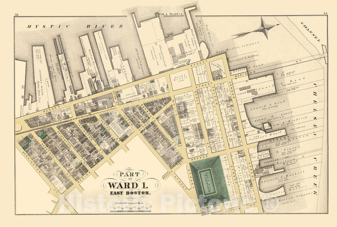 Historic Map : Atlas of county of Suffolk, MA Vol. 4, East Boston 1874 Plate L , Vintage Wall Art