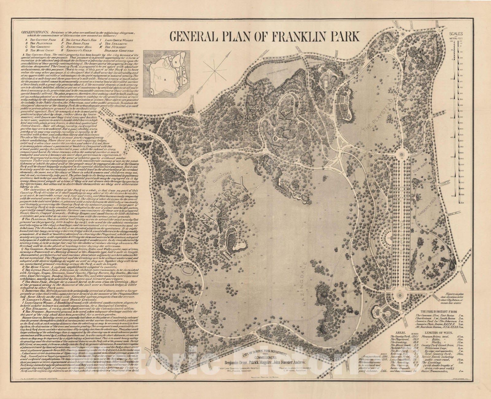 Historic Map : Boston Metropolitan Area Report, Franklin Park 1885 , Vintage Wall Art
