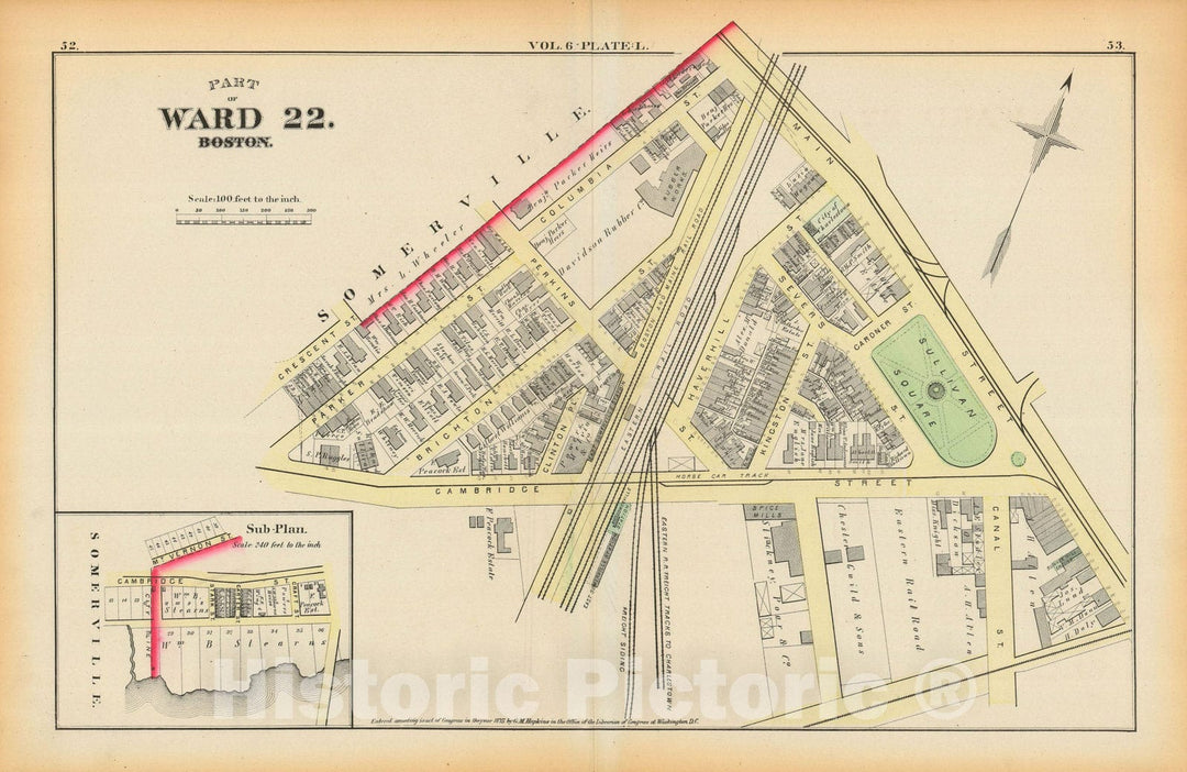 Historic Map : Atlas County of Suffolk, Massachusetts Vol. 6, Charlestown 1875 Plate L , Vintage Wall Art