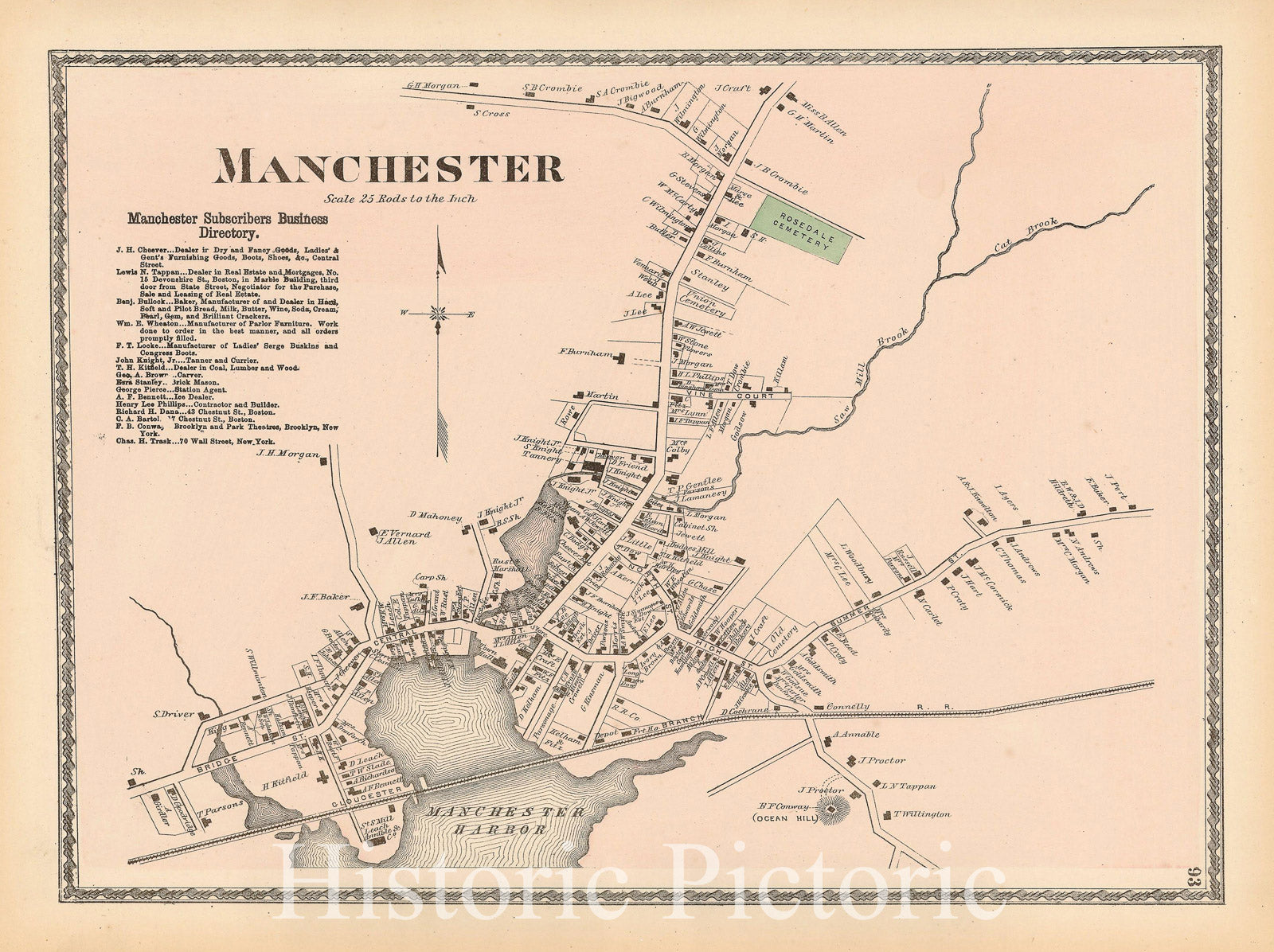 Historic Map : Atlas of Essex County Massachusetts, Manchester & Manchester By The Sea 1872 , Vintage Wall Art
