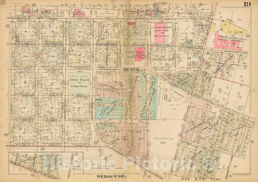 Historic Map : Atlas City of Syracuse, NY and Suburbs, Syracuse 1924 Plate 019 , Vintage Wall Art