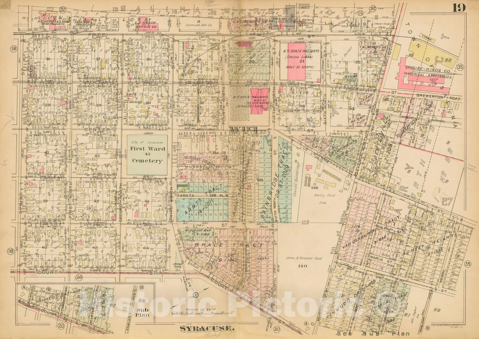 Historic Map : Atlas City of Syracuse, NY and Suburbs, Syracuse 1924 Plate 019 , Vintage Wall Art