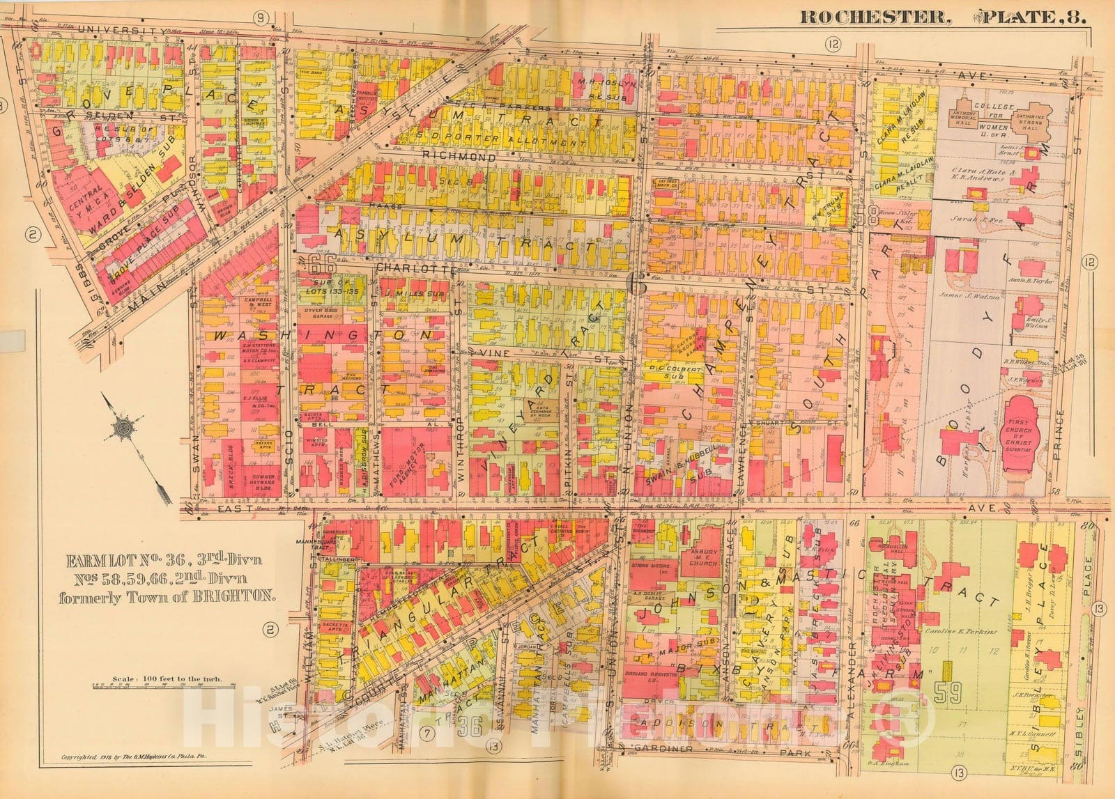Historic Map : Plat Book of the City of Rochester New York and Vicinity, 1918 Plate 008 , Vintage Wall Art