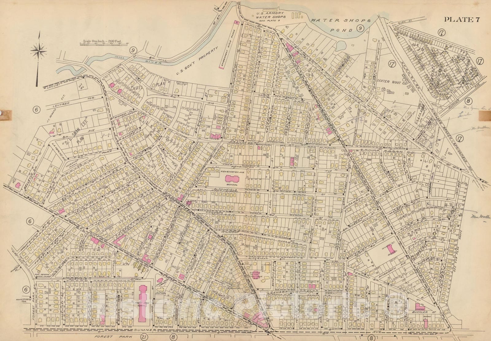 Historic Map : Atlas City of Springfield and the Town of Longmeadow 1920 Plate 007 , Vintage Wall Art