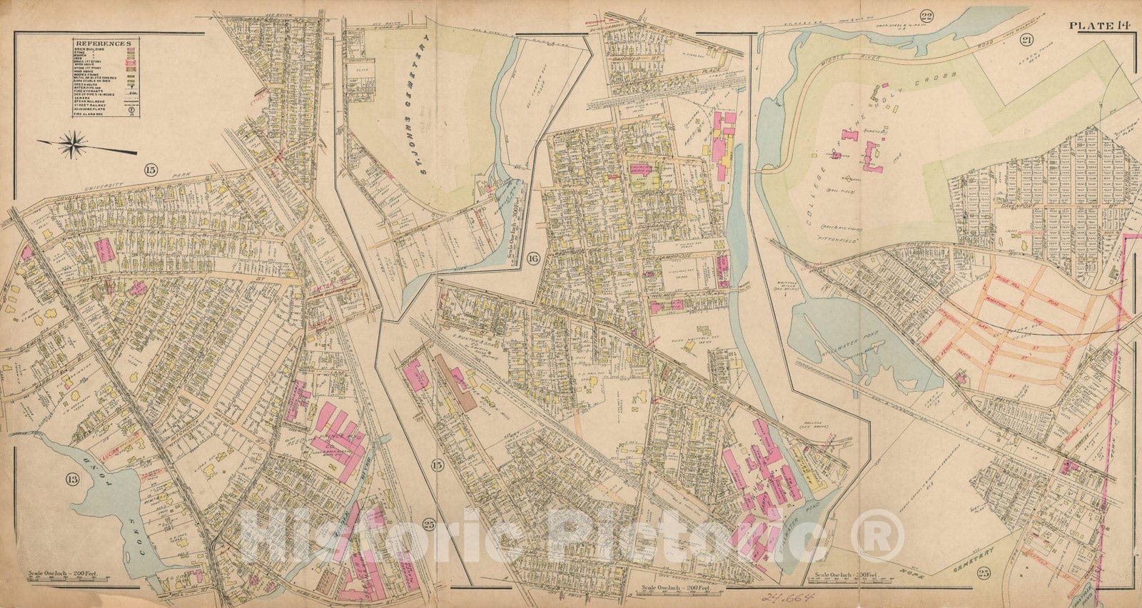 Historic Map : Atlas City of Worcester, Worcester 1911 Plate 014 , Vintage Wall Art
