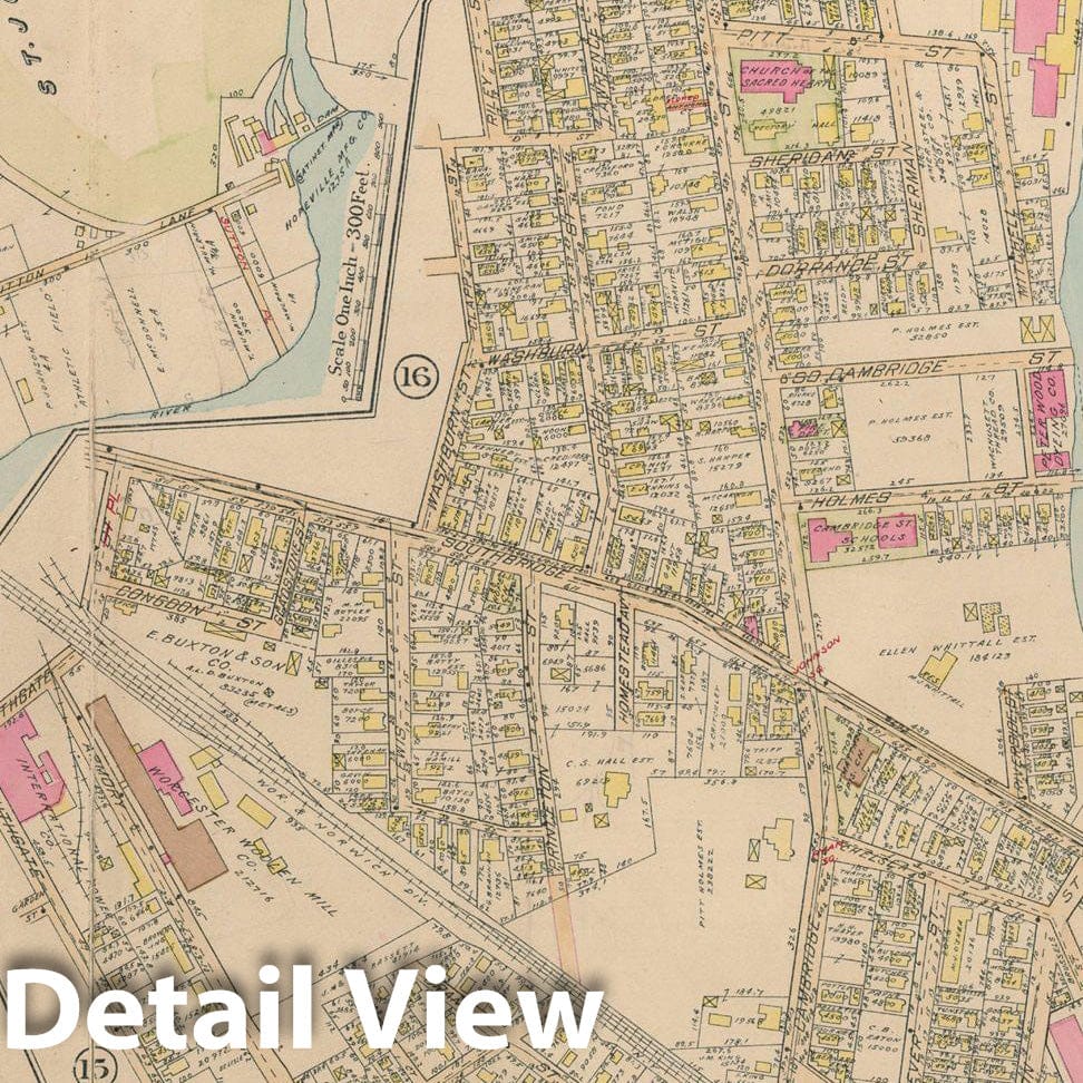 Historic Map : Atlas City of Worcester, Worcester 1911 Plate 014 , Vintage Wall Art