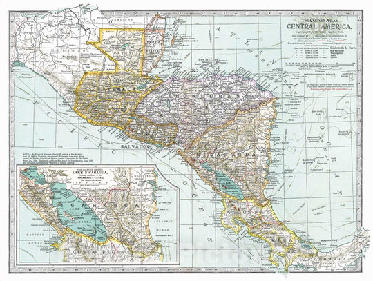 Historic Map : Nicaragua & Costa Rica & Belize & Guatemala & Honduras 1897 , The Century Atlas World , Vintage Wall Art