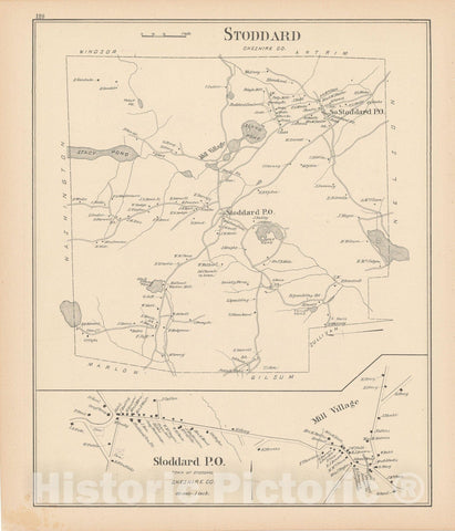 Historic Map : Stoddard 1892 , Town and City Atlas State of New Hampshire , Vintage Wall Art