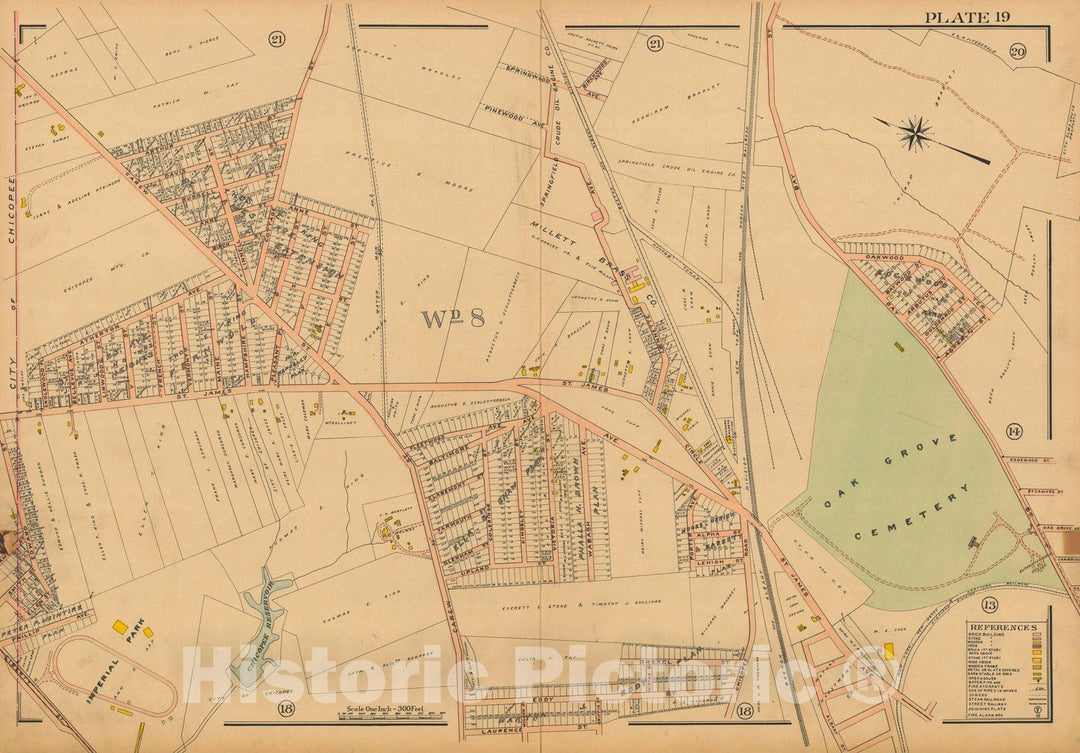 Historic Map : Atlas City of Springfield and The Town of Longmeadow 1910 Plate 019 , Vintage Wall Art