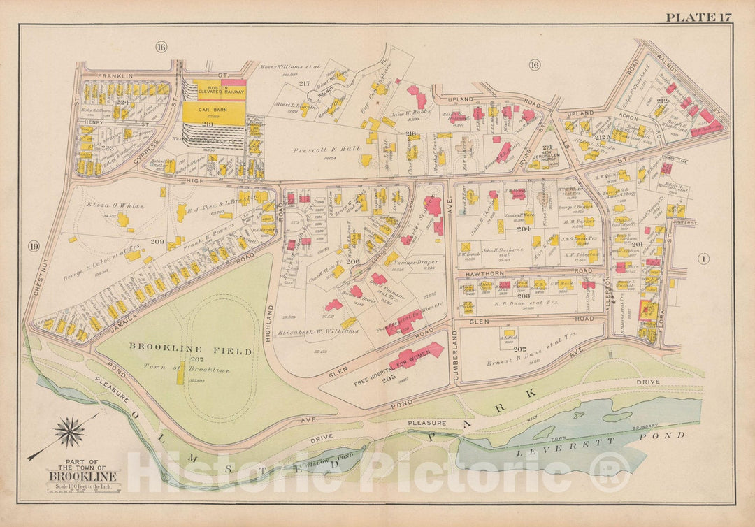 Historic Map : Atlas Town of Brookline, Brookline 1919 Plate 017 , Vintage Wall Art
