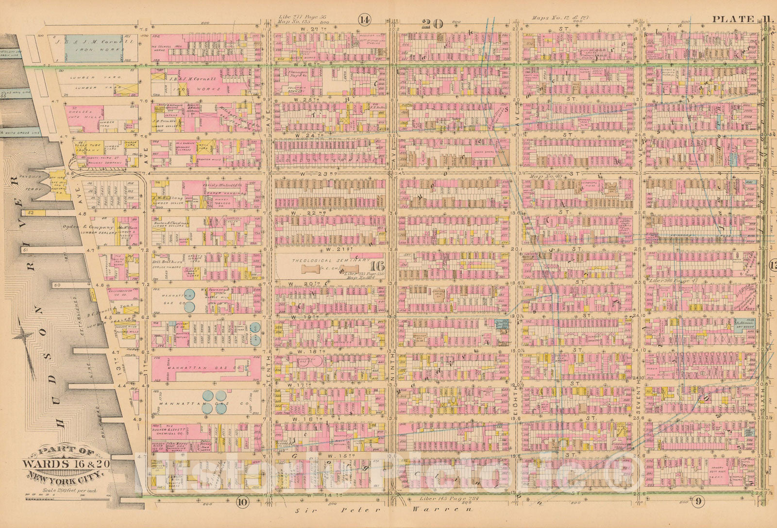 Historic Map : Manhattan & New York City 1885 Plate 011 , Robinson's Atlas City of New York , Vintage Wall Art