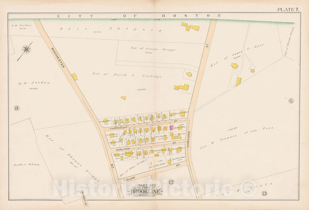 Historic Map : Atlas Town of Brookline, Brookline 1893 Plate 007 , Vintage Wall Art