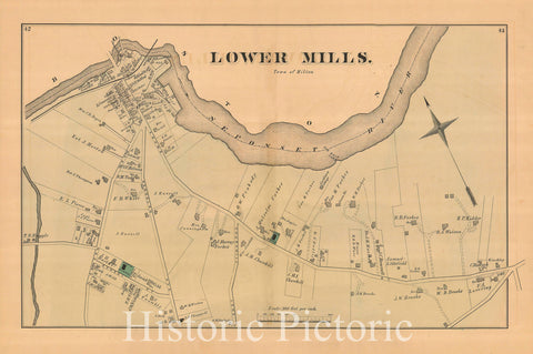 Historic Map : Atlas of Norfolk County, Milton 1876 , Vintage Wall Art