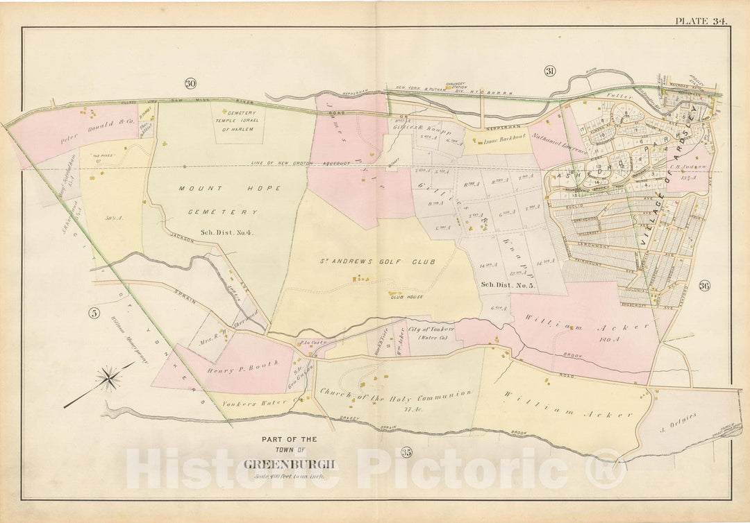 Historic Map : Atlas of Westchester County, Greenburgh 1901 Plate 034 , Vintage Wall Art