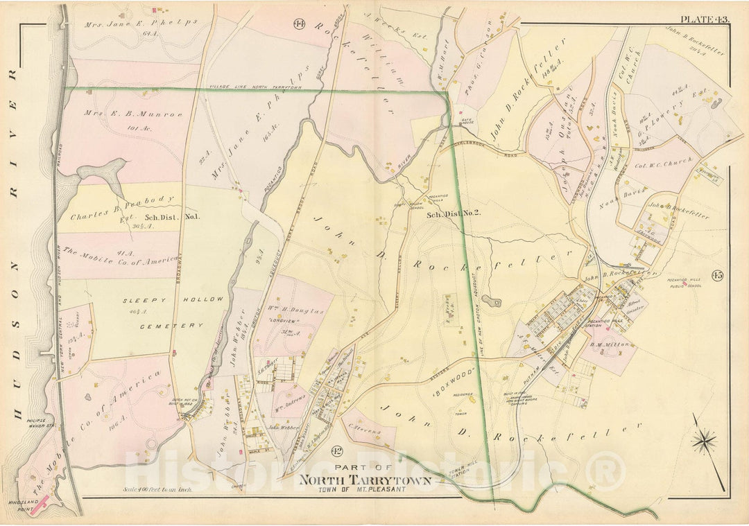 Historic Map : Atlas of Westchester County, Mount Pleasant & North Tarrytown 1901 Plate 043 , Vintage Wall Art