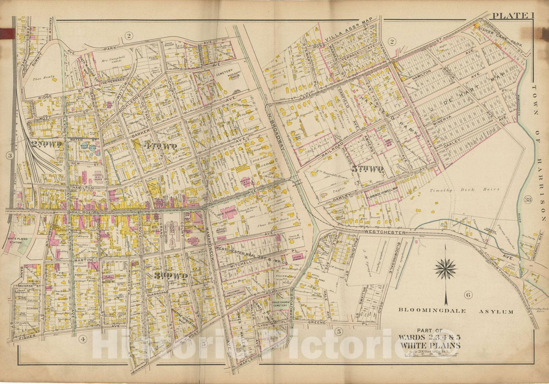 Historic Map : Atlas of Westchester County, NY, Vol. 1, White Plains 1910 Plate 001 , Vintage Wall Art