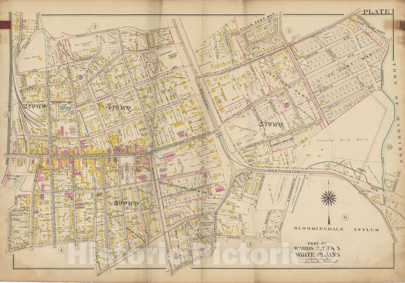 Historic Map : Atlas of Westchester County, NY, Vol. 1, White Plains 1910 Plate 001 , Vintage Wall Art