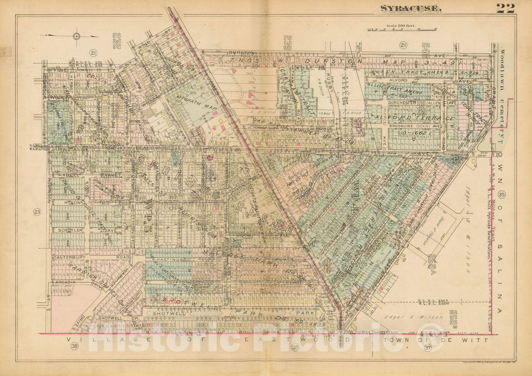 Historic Map : Atlas City of Syracuse, NY and Suburbs, Syracuse 1924 Plate 022 , Vintage Wall Art