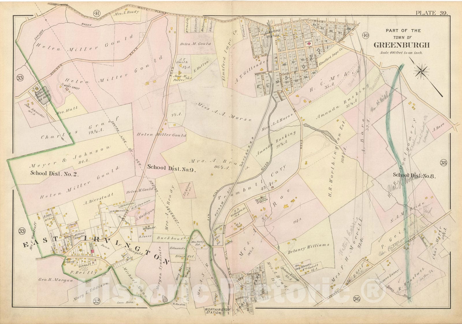 Historic Map : Atlas of Westchester County, Greenburgh 1901 Plate 039 , Vintage Wall Art