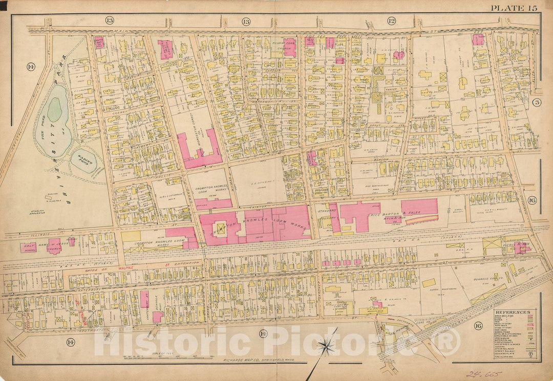 Historic Map : Atlas City of Worcester, Worcester 1911 Plate 015 , Vintage Wall Art