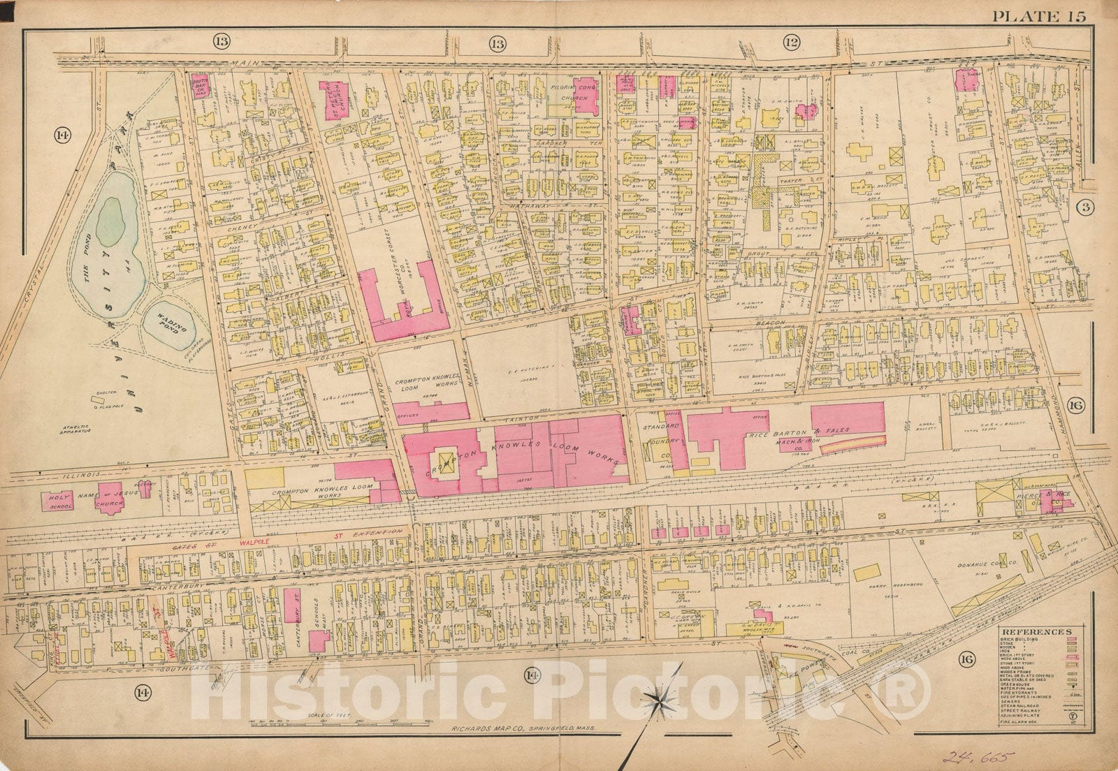 Historic Map : Atlas City of Worcester, Worcester 1911 Plate 015 , Vintage Wall Art
