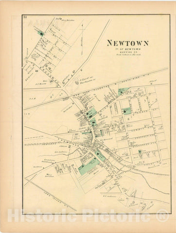 Historic Map : Atlas of Long Island, Newtown & Queens 1870 , Vintage Wall Art