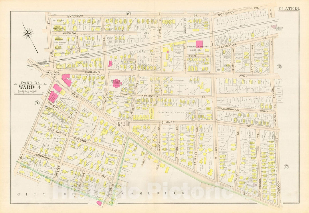Historic Map : Atlas City of Somerville, Somerville 1895 Plate 018 , Vintage Wall Art