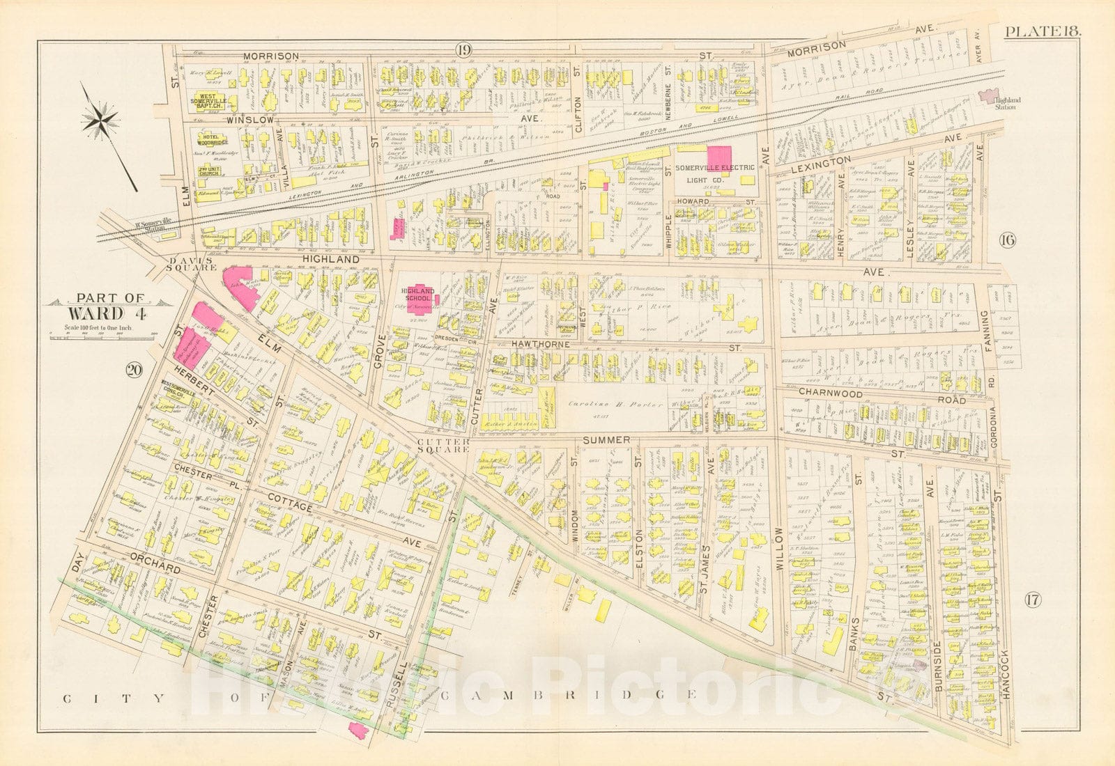 Historic Map : Atlas City of Somerville, Somerville 1895 Plate 018 , Vintage Wall Art