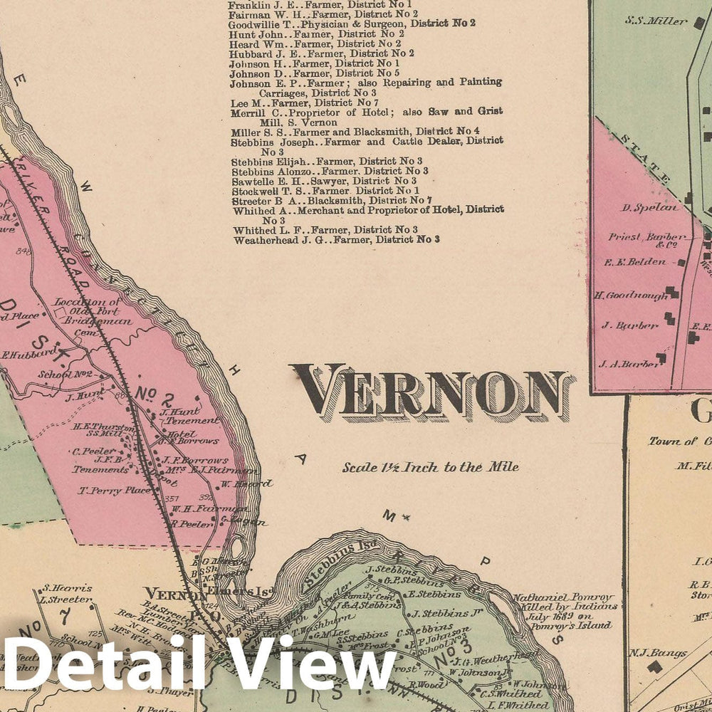 Historic Map : Atlas of Windham County, VT, Guilford & Vernon 1869 , Vintage Wall Art
