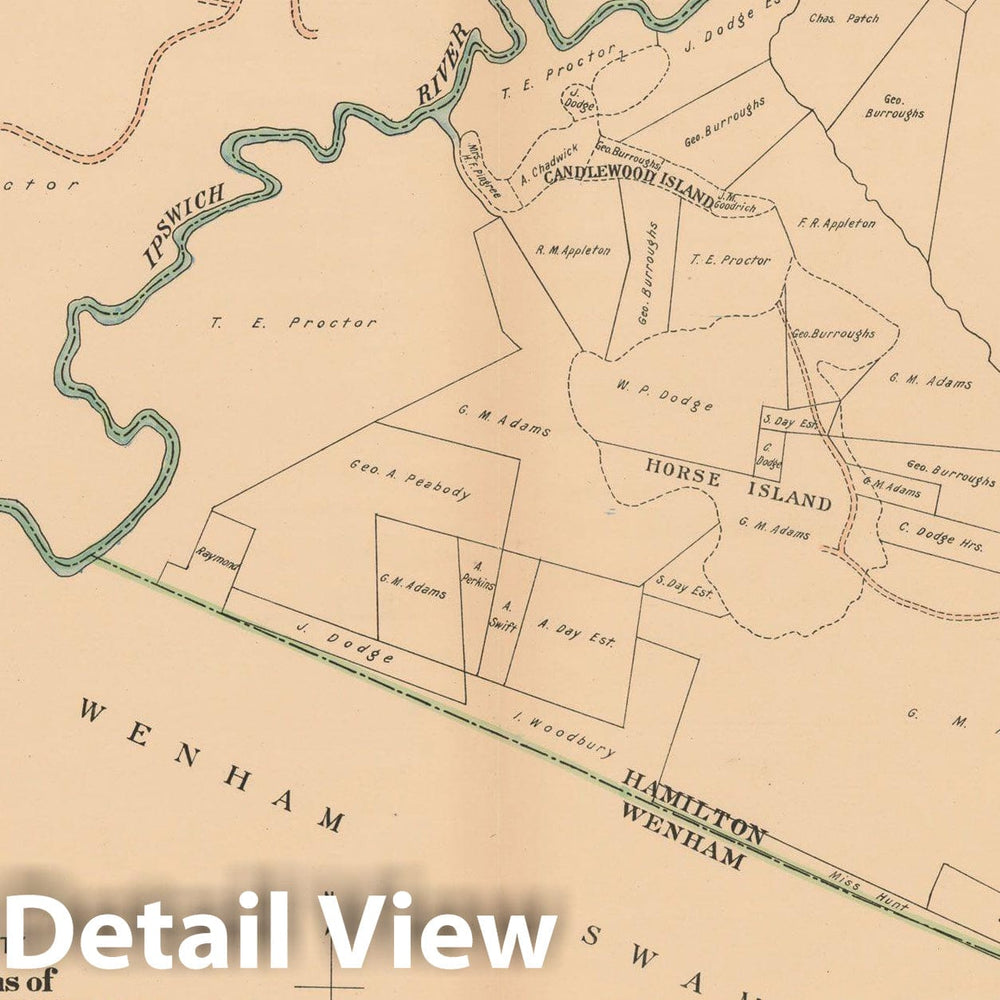 Historic Map : Atlas Towns of Topsfield, Ipswich, Essex, Hamilton and Wenham, Essex County, MA, Hamilton & Wenham 1910 Plate 031 , Vintage Wall Art