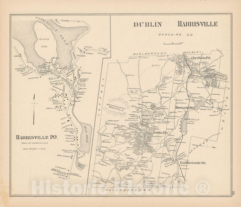 Historic Map : Dublin & Harrisville 1892 , Town and City Atlas State of New Hampshire , Vintage Wall Art