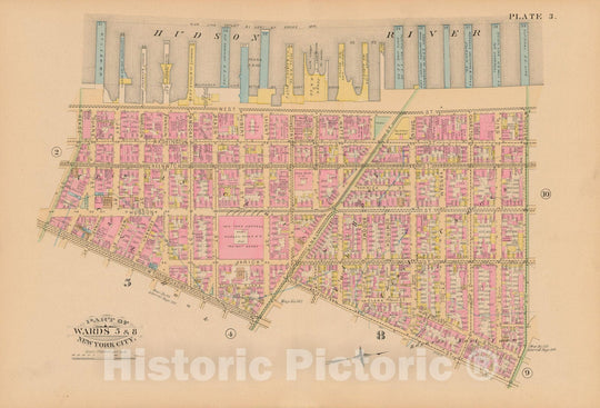 Historic Map : Manhattan & New York City 1885 Plate 003 , Robinson's Atlas City of New York , Vintage Wall Art