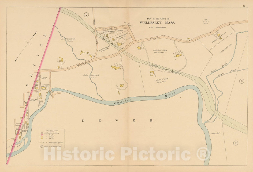 Historic Map : Atlas of Wellesley, Wellesley 1897 Plate 008 , Vintage Wall Art