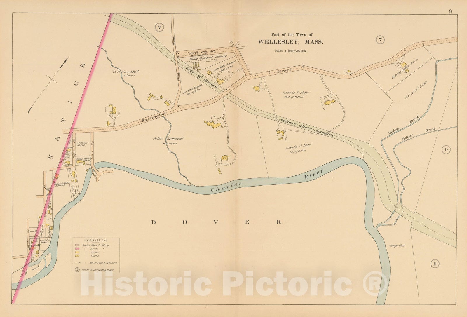 Historic Map : Atlas of Wellesley, Wellesley 1897 Plate 008 , Vintage Wall Art