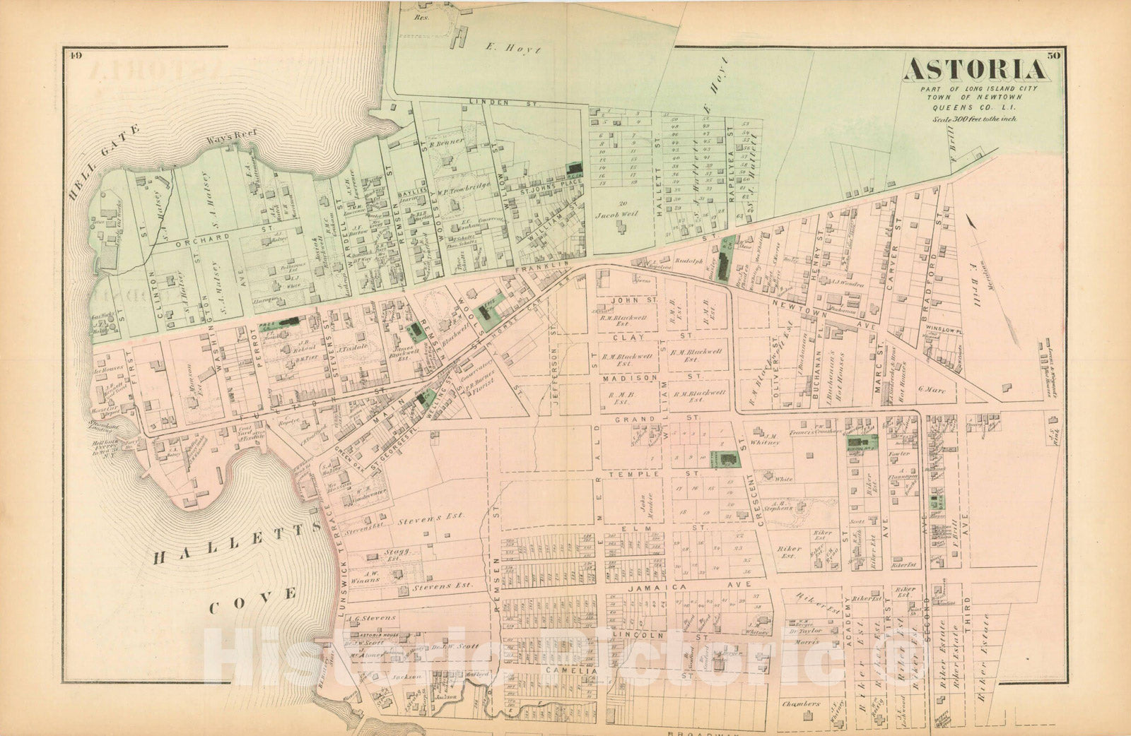 Historic Map : Atlas of Long Island, Astoria & Long Island City & Queens 1870 , Vintage Wall Art