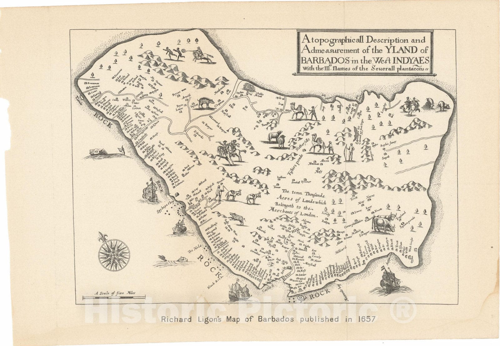 Historic Map : Atlas West Indies, Barbados in 1657; Published 1927 , Vintage Wall Art