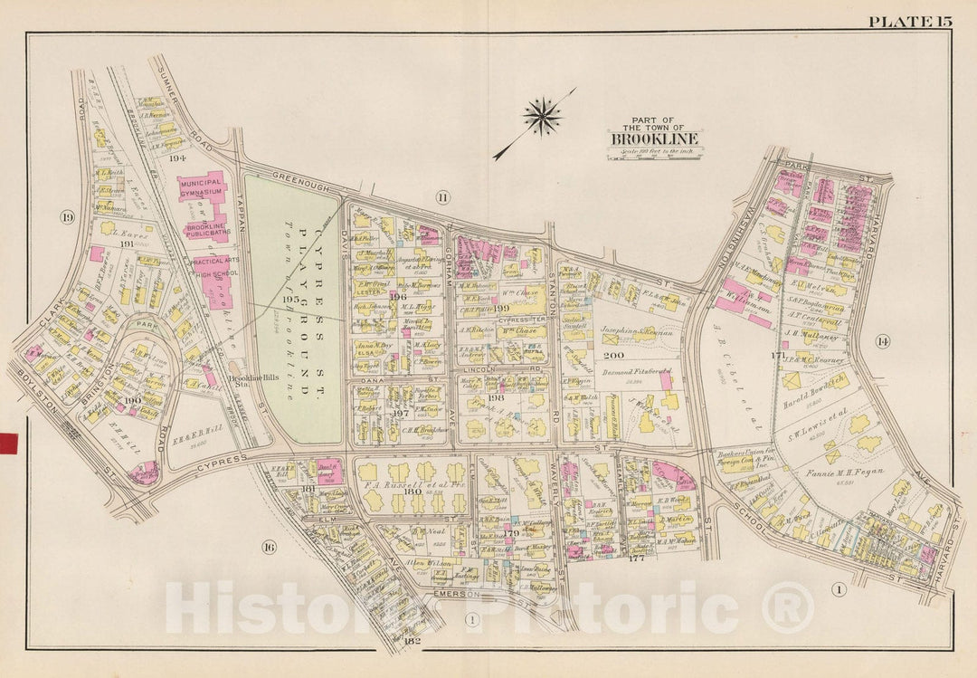 Historic Map : Atlas Town of Brookline, Brookline 1927 Plate 015 , Vintage Wall Art