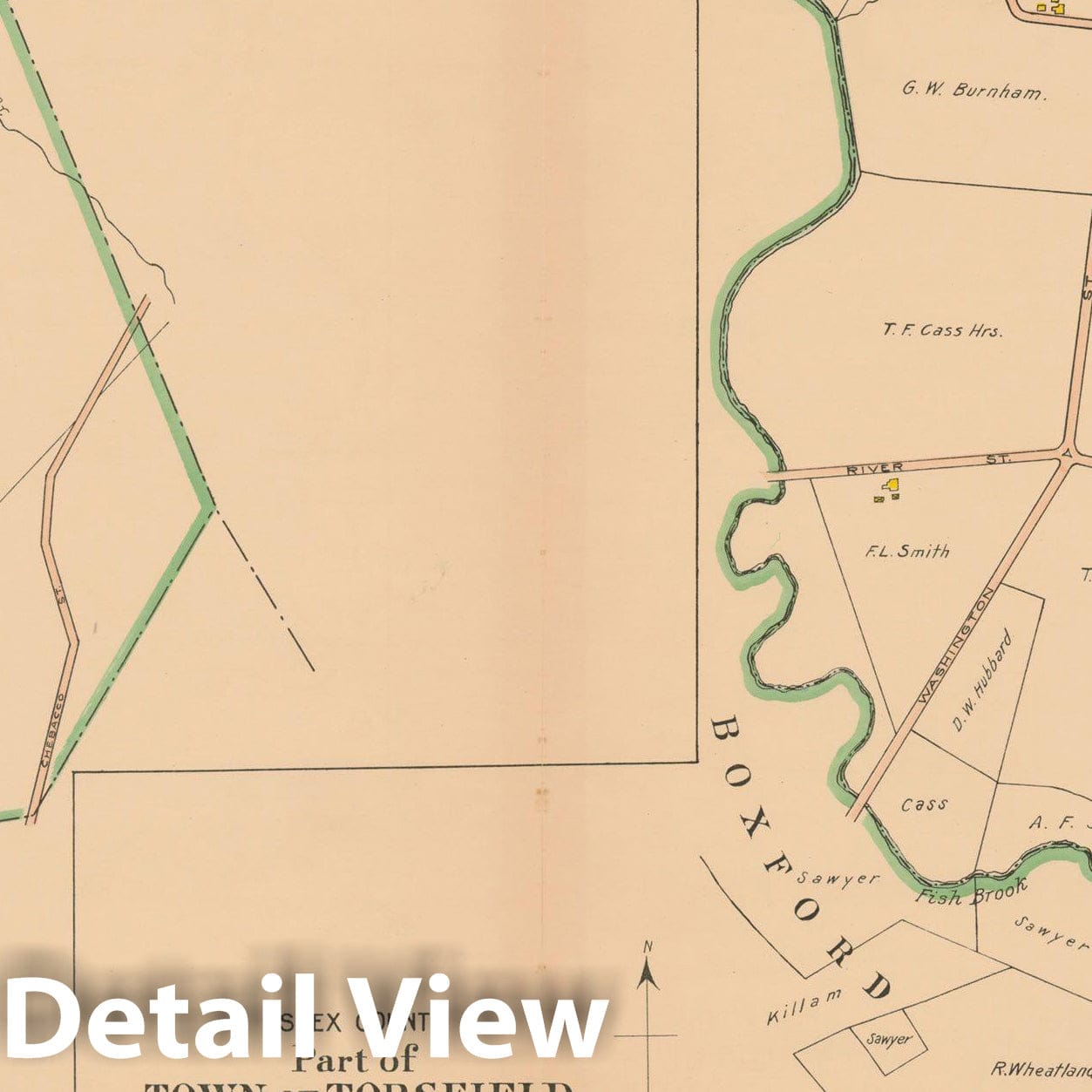 Historic Map : Atlas Towns of Topsfield, Ipswich, Essex, Hamilton and Wenham, Essex County, MA, Topsfield & Wenham 1910 Plate 006 , Vintage Wall Art