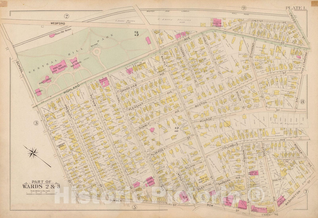 Historic Map : Atlas City of Somerville, Somerville 1895 Plate 001 , Vintage Wall Art