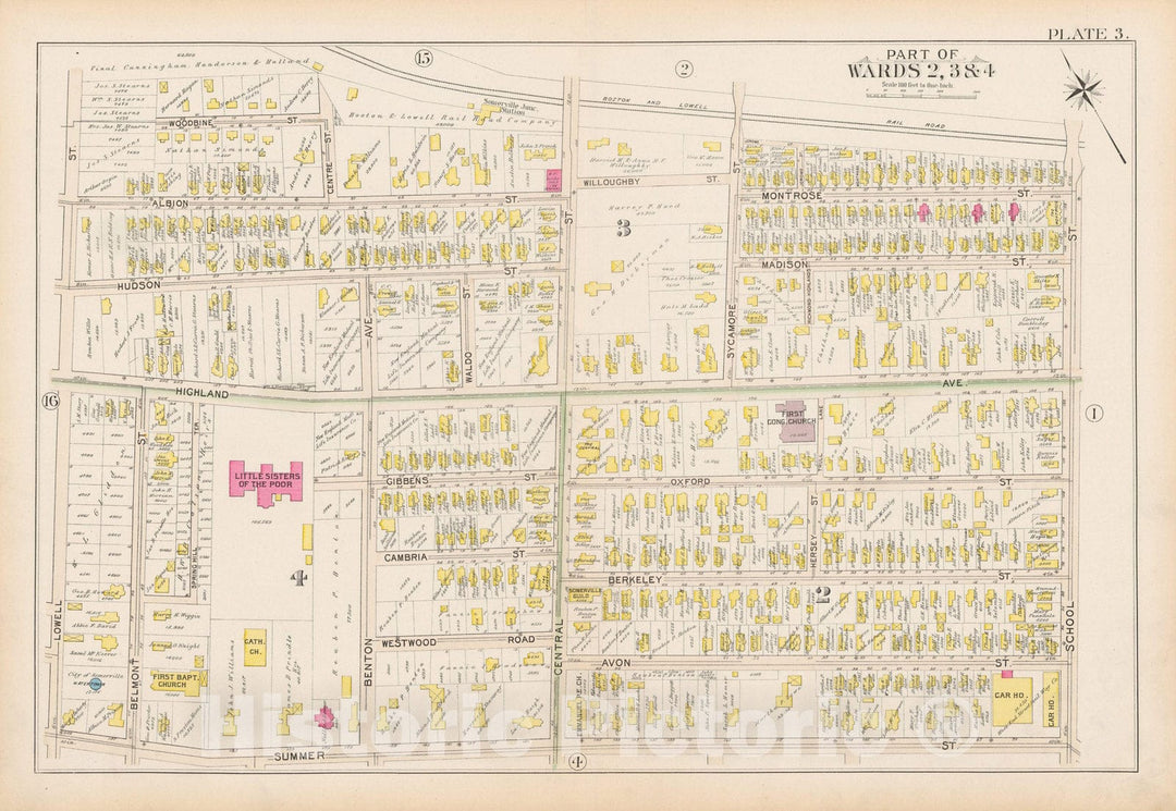 Historic Map : Atlas City of Somerville, Somerville 1895 Plate 003 , Vintage Wall Art