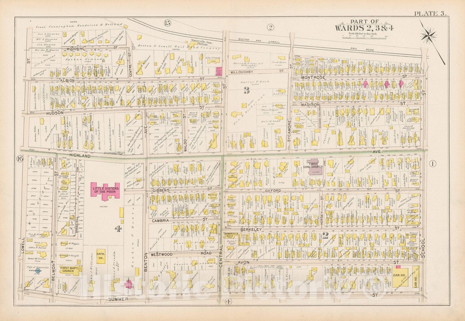 Historic Map : Atlas City of Somerville, Somerville 1895 Plate 003 , Vintage Wall Art