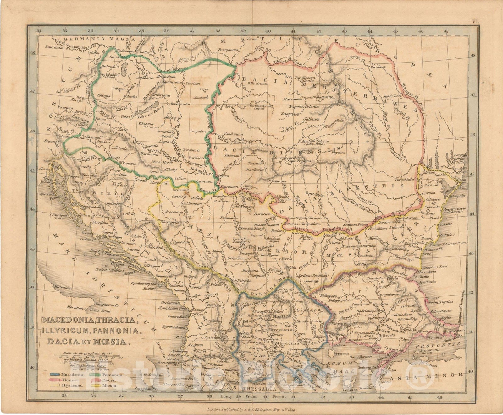 Historic Map : First Classical Atlas, Ancient Dacia, Moesia and Illyricum 1849 , Vintage Wall Art
