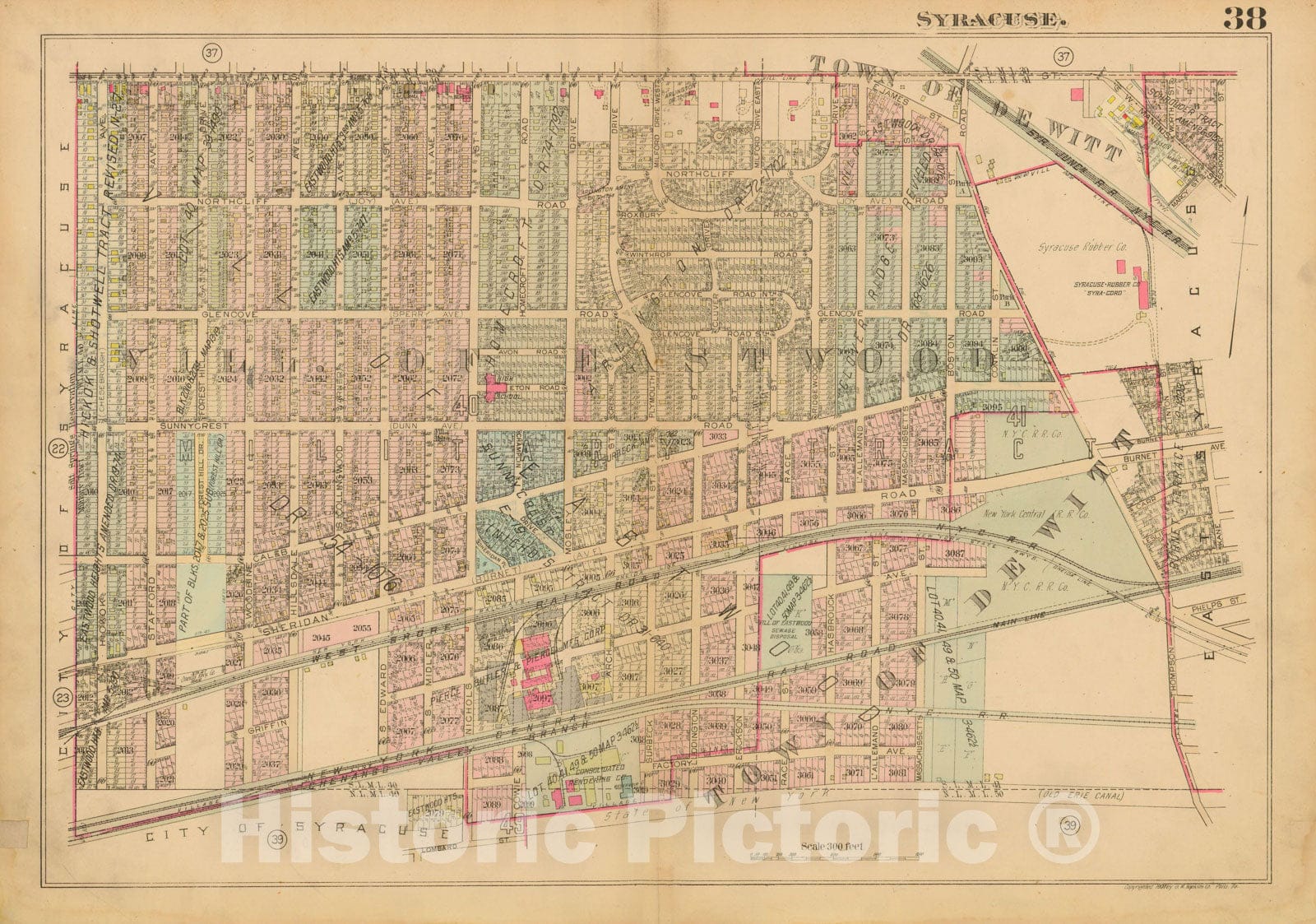 Historic Map : Atlas City of Syracuse, NY and Suburbs, Syracuse 1924 Plate 038 , Vintage Wall Art