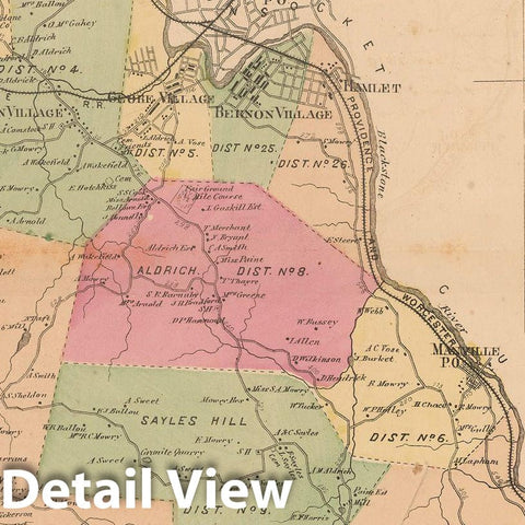 Historic Map : Atlas State of Rhode Island, Georgiaville & Greenville & Smithfield 1870 , Vintage Wall Art