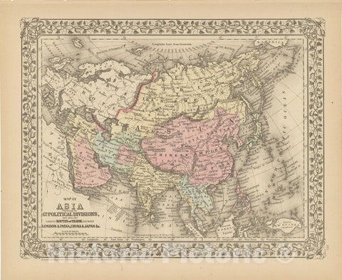 Historic Map : Asia 1882 , Mitchell's New General Atlas , Vintage Wall Art