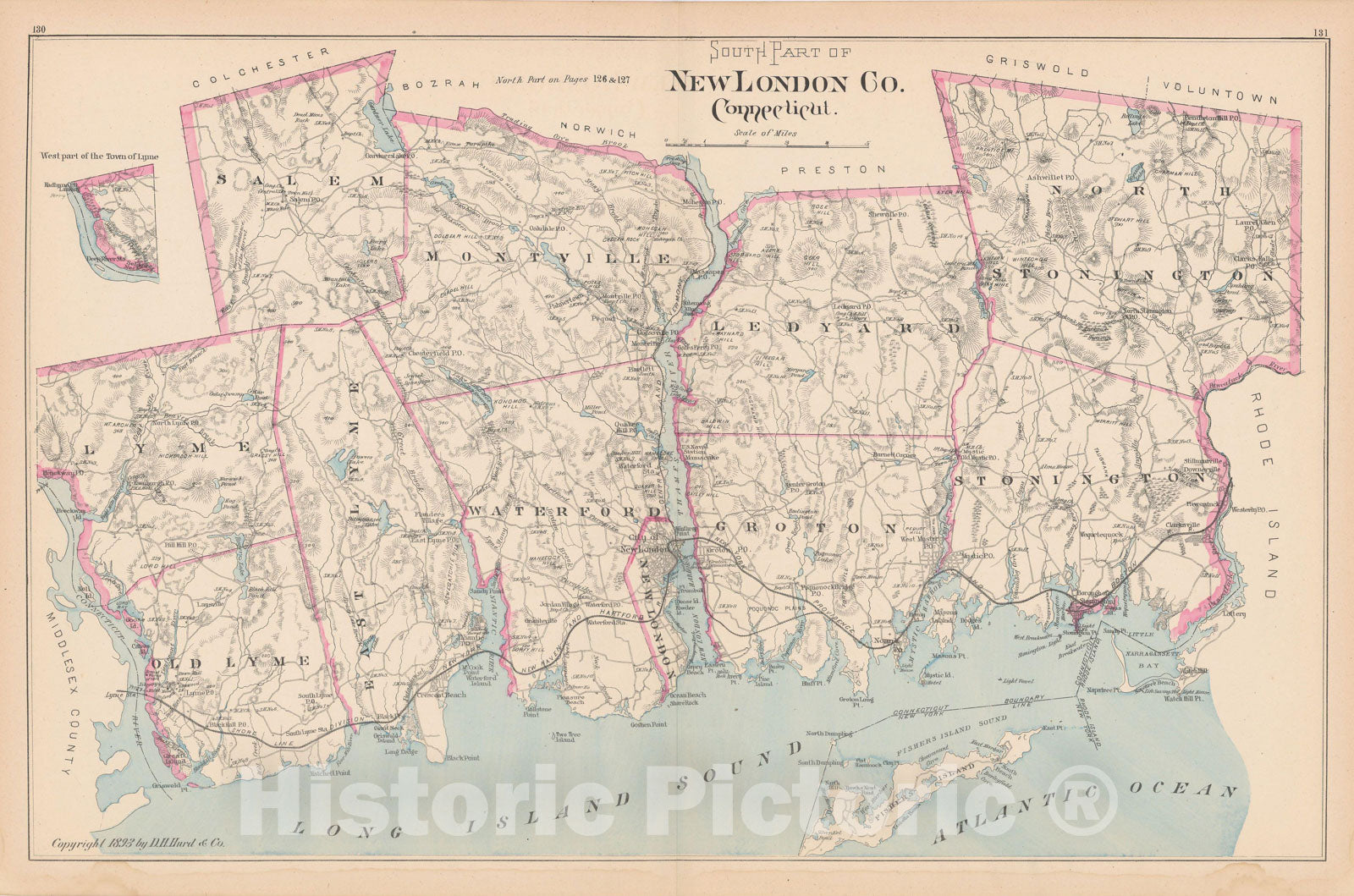 Historic Map : New London 1893 , Town and City Atlas State of Connecticut , Vintage Wall Art